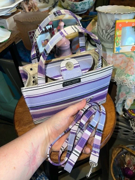 Vintage kate spade Purple and Lavender Striped Canvas Tote - Picture 7 of 11